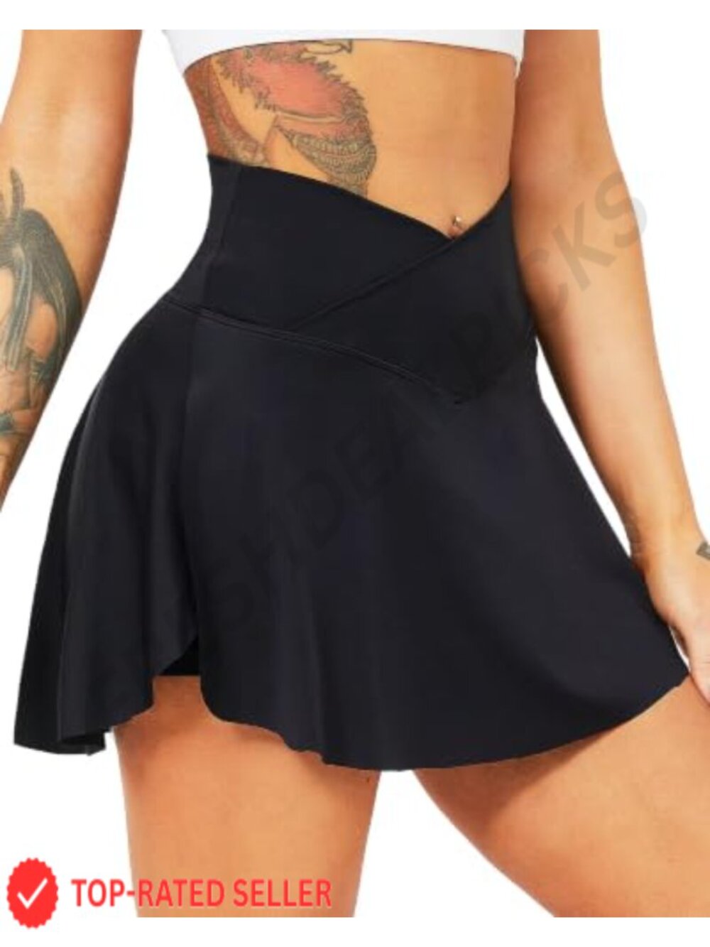 Women's Tennis Skirt with Built-in Shorts Crossover High Waist Skort